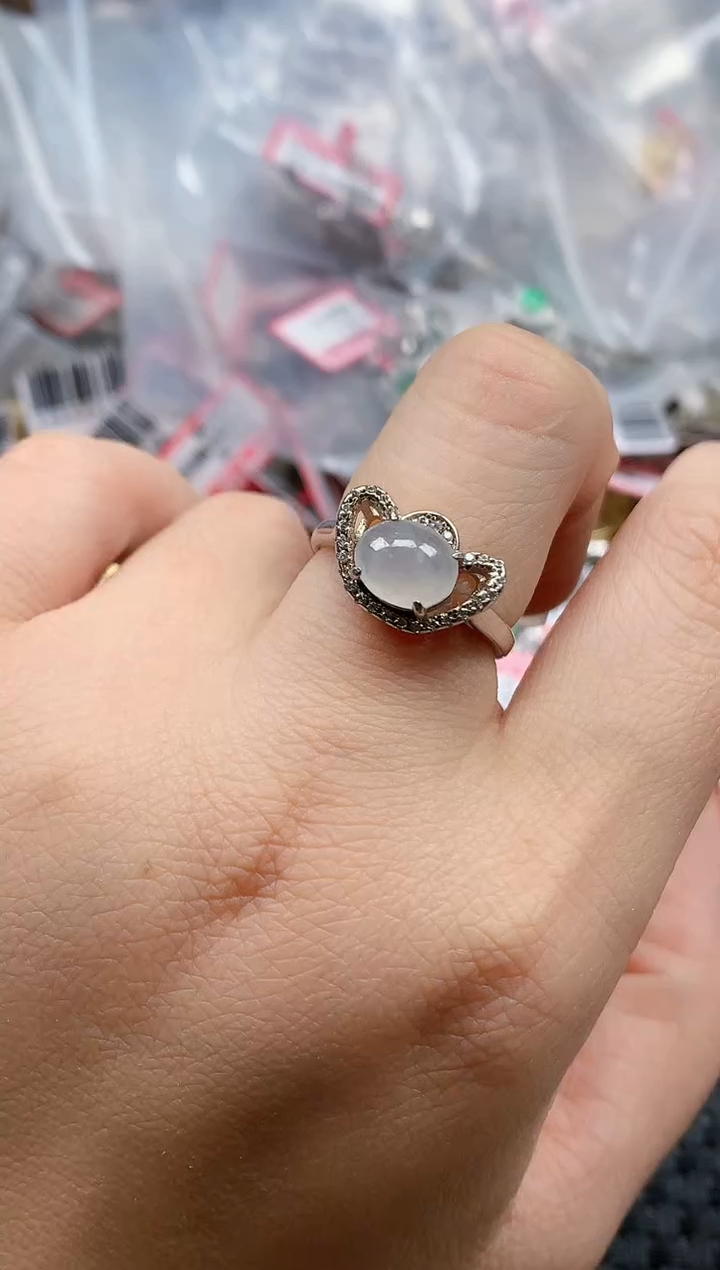 银S925镶嵌戒指翡翠天然A货缅甸翡翠