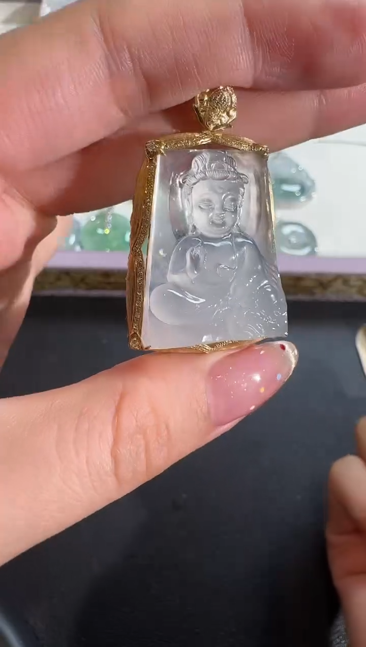 【闪购商品】翡翠吊坠(不含链)18K金镶嵌【源头工厂】钻石镶嵌文殊