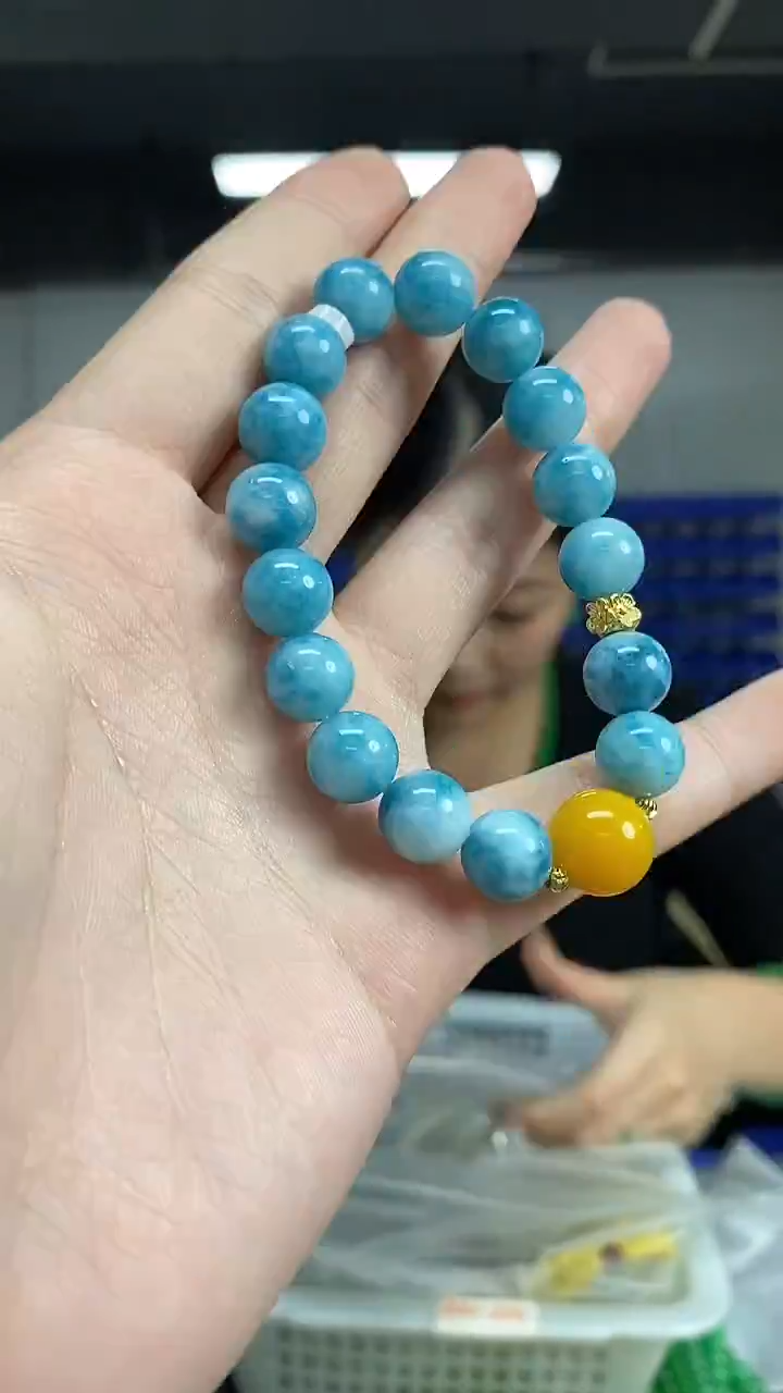 未镶嵌针钠钙石（海纹石）手链多样性发其一颜色微差