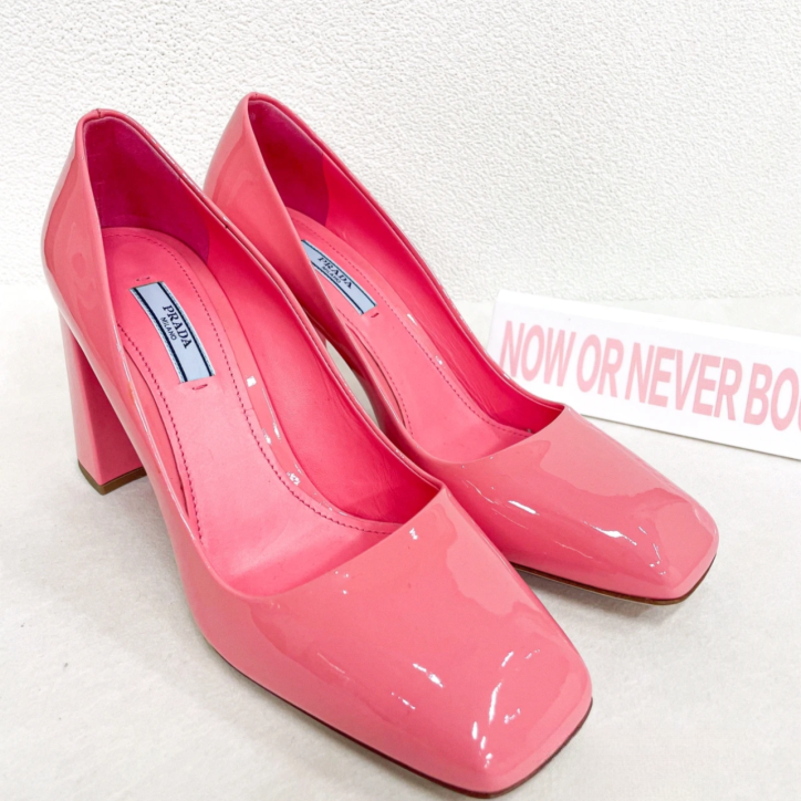 99新 Prada/普拉达 汤/P235704378/ 粉色 方头 高跟鞋