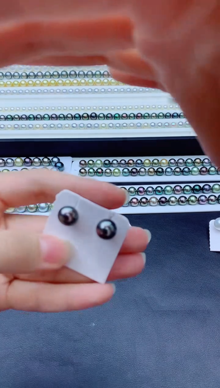 【闪购商品】海水珍珠耳钉18K金镶嵌大溪地耳钉9--10多样性发一