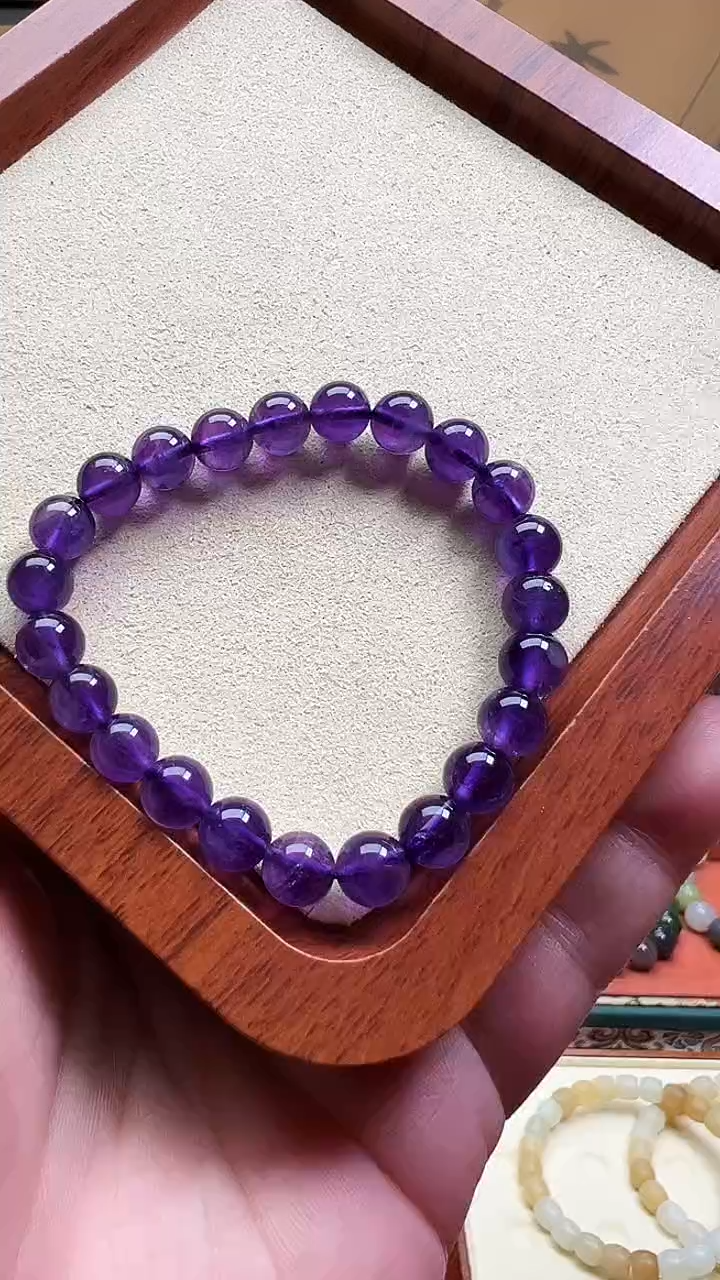 水晶手串未镶嵌8mm紫水晶圆珠单圈