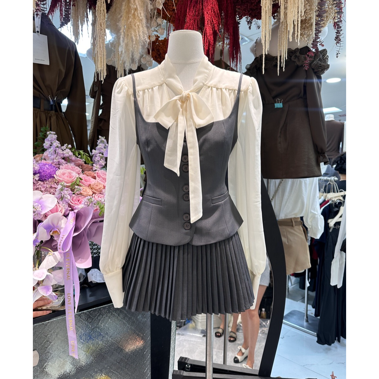 【一萍】大码女装老钱风气质套装早秋衬衫马甲半身裙三件套12738