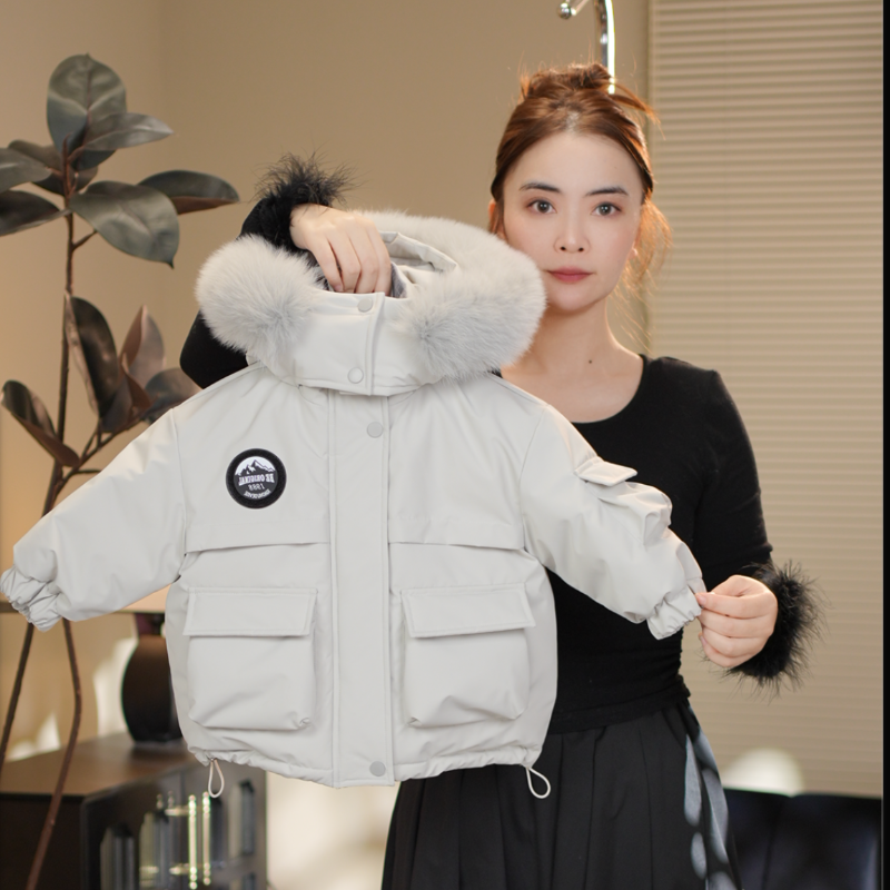 【现货】五防安心绒【派克羽绒服】儿童冬装中长款保暖毛领外套58532