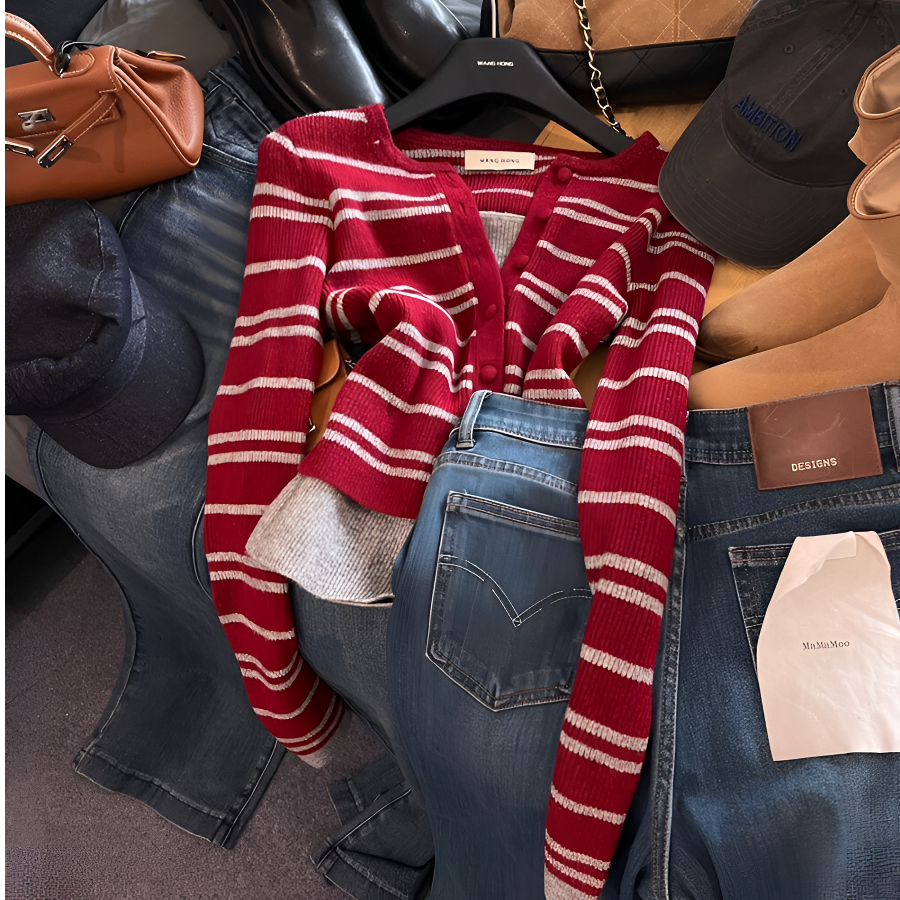 【清货】撞色条纹长袖仿针织德绒t恤女秋冬假两件修身韩系显瘦上衣