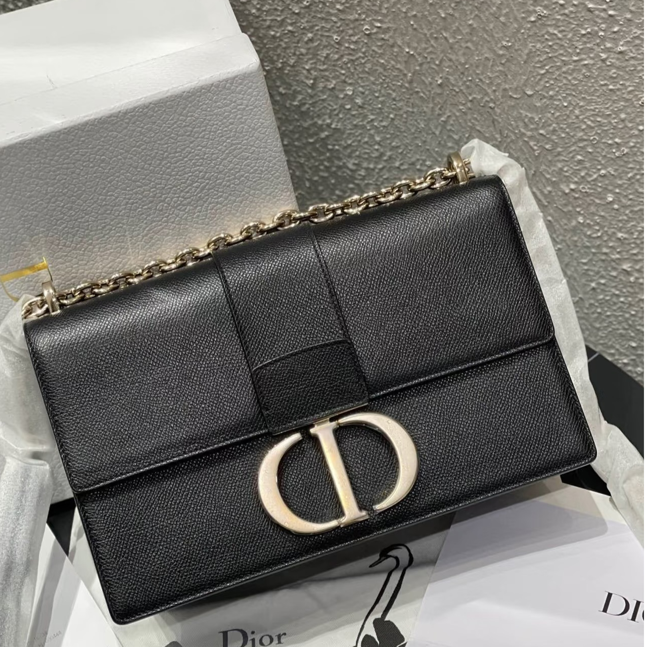 99新 DIOR/迪奥 Dior蒙田30中号荔枝纹黑金/99新/优选