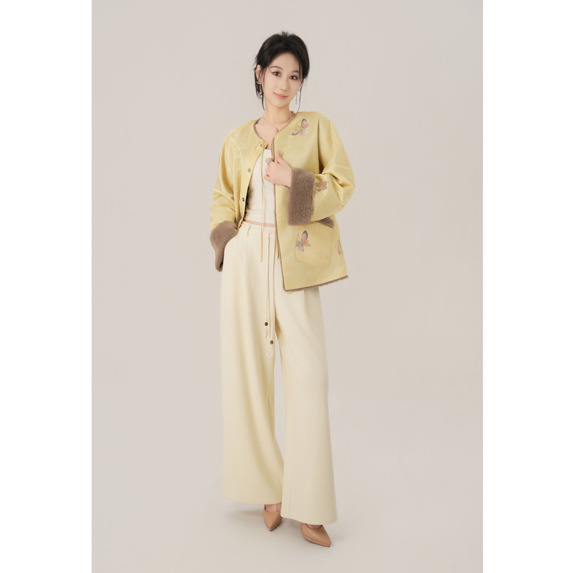 中国风时尚套装禅意冬季唐装宽松新中式女装套装提花外套TA0080