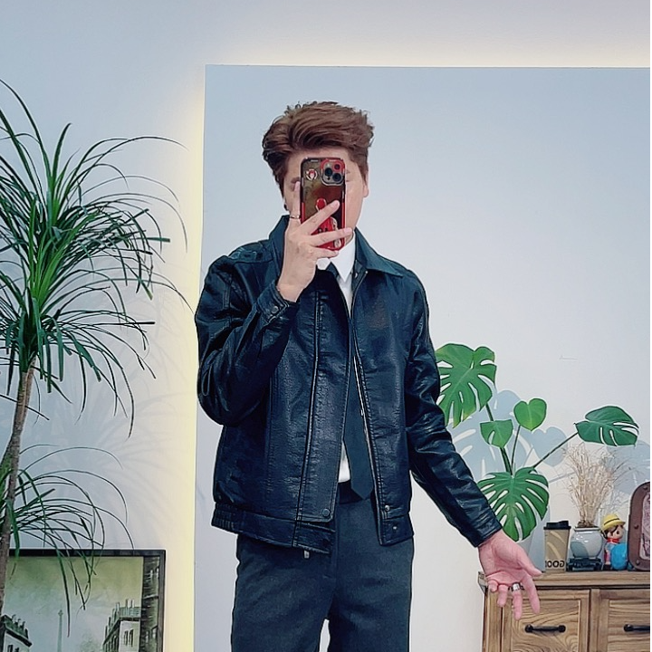 潮流韩版网红秋冬加绒加厚机车修身气质夹克男士皮衣5092