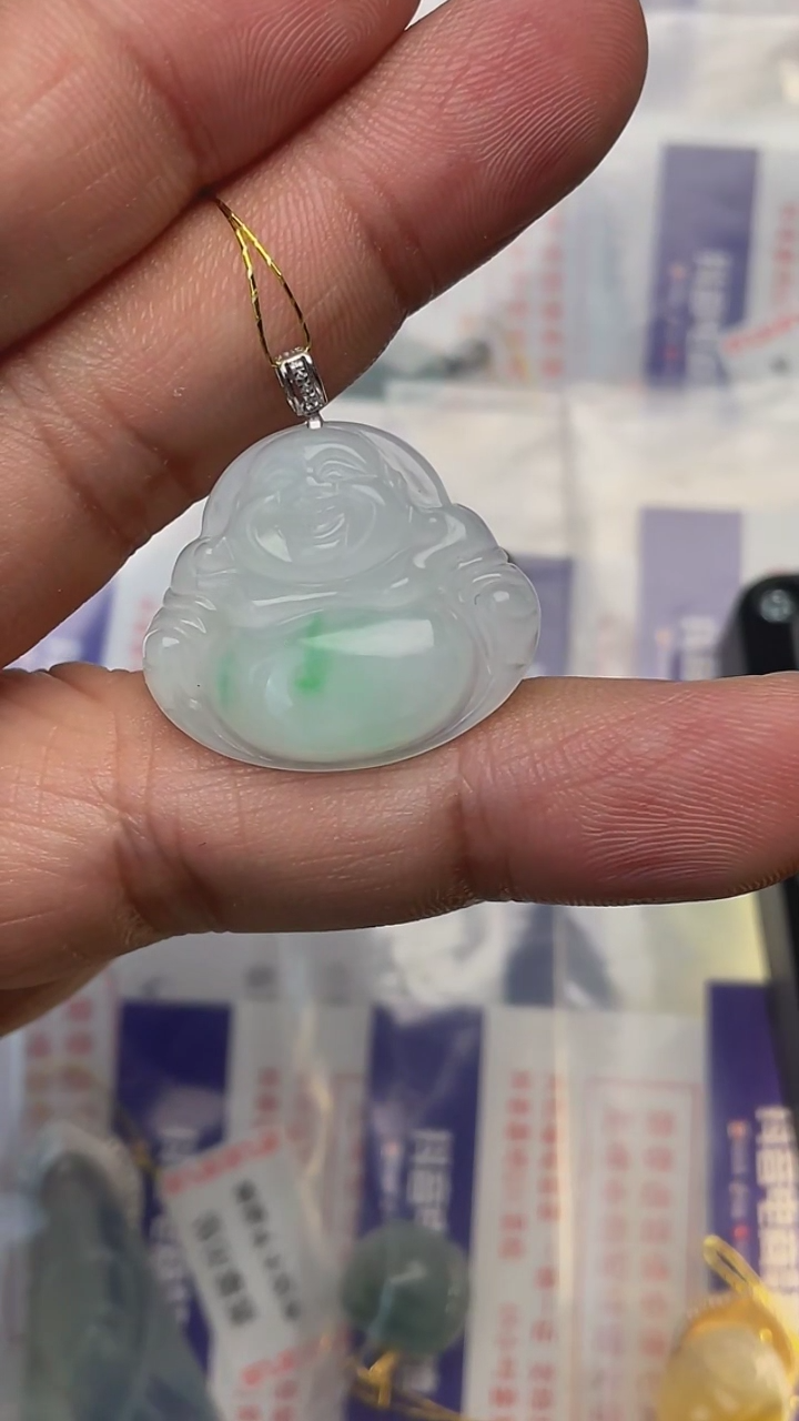 【闪购商品】翡翠颈饰18K金镶嵌天然缅甸翡翠A货(不含链)