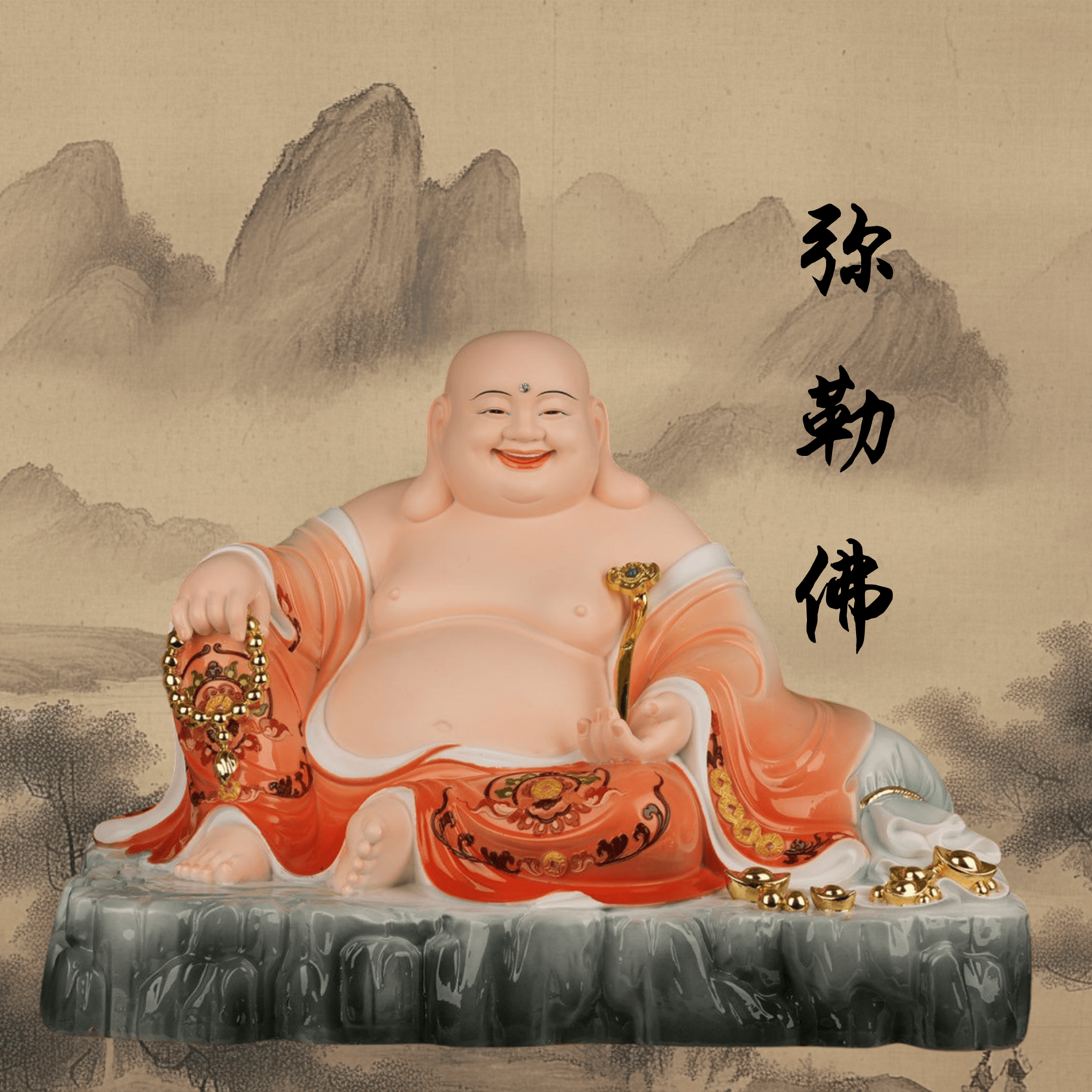 汉白玉弥勒佛像摆件宽体笑佛家居禅意客厅装饰品