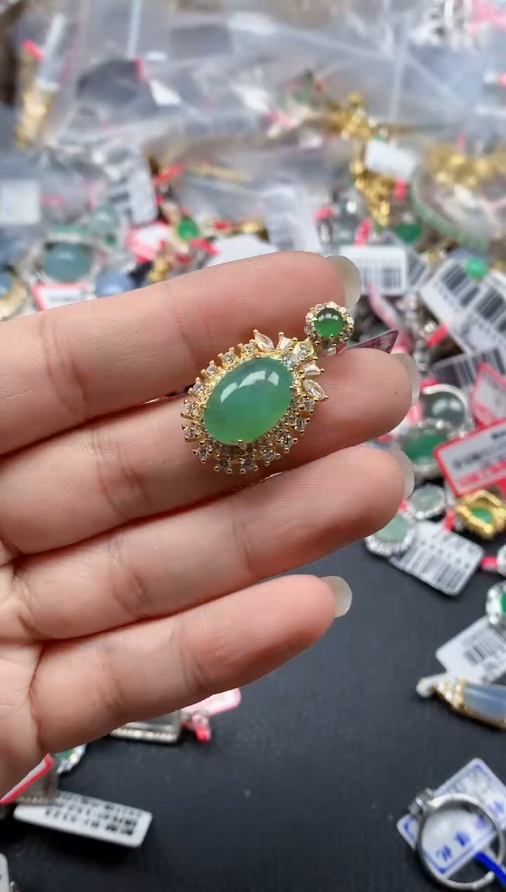 银S925镶嵌戒指翡翠天然A货缅甸翡翠