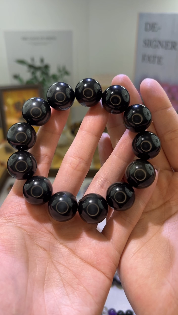 未镶嵌黑曜岩手串石光晶工黑曜石18mm