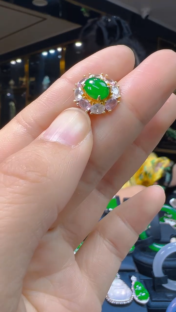 银S925镶嵌戒指翡翠002(多样性发货发其一)