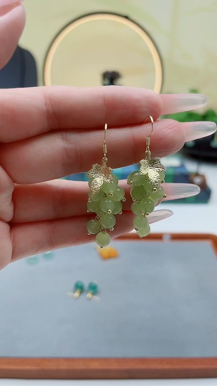 未镶嵌东陵石耳饰00葡萄青色