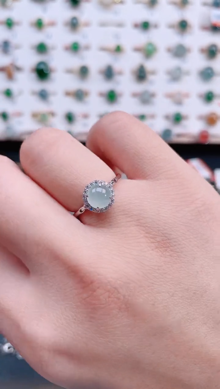 银S925镶嵌戒指翡翠天然翡翠