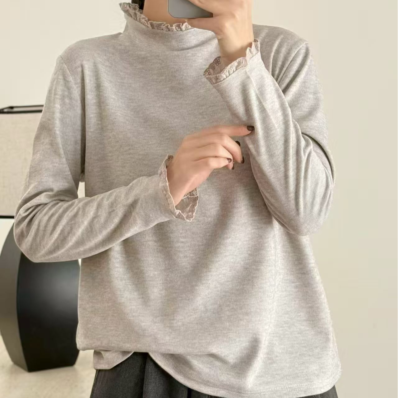 2061秋冬百搭休闲风时尚半高领女T恤INS风长袖上衣套头洋气打底衫