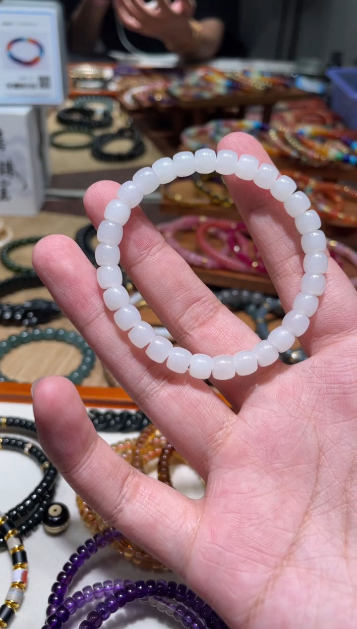 未镶嵌手串和田玉7mm直切于阗和田玉白玉手串