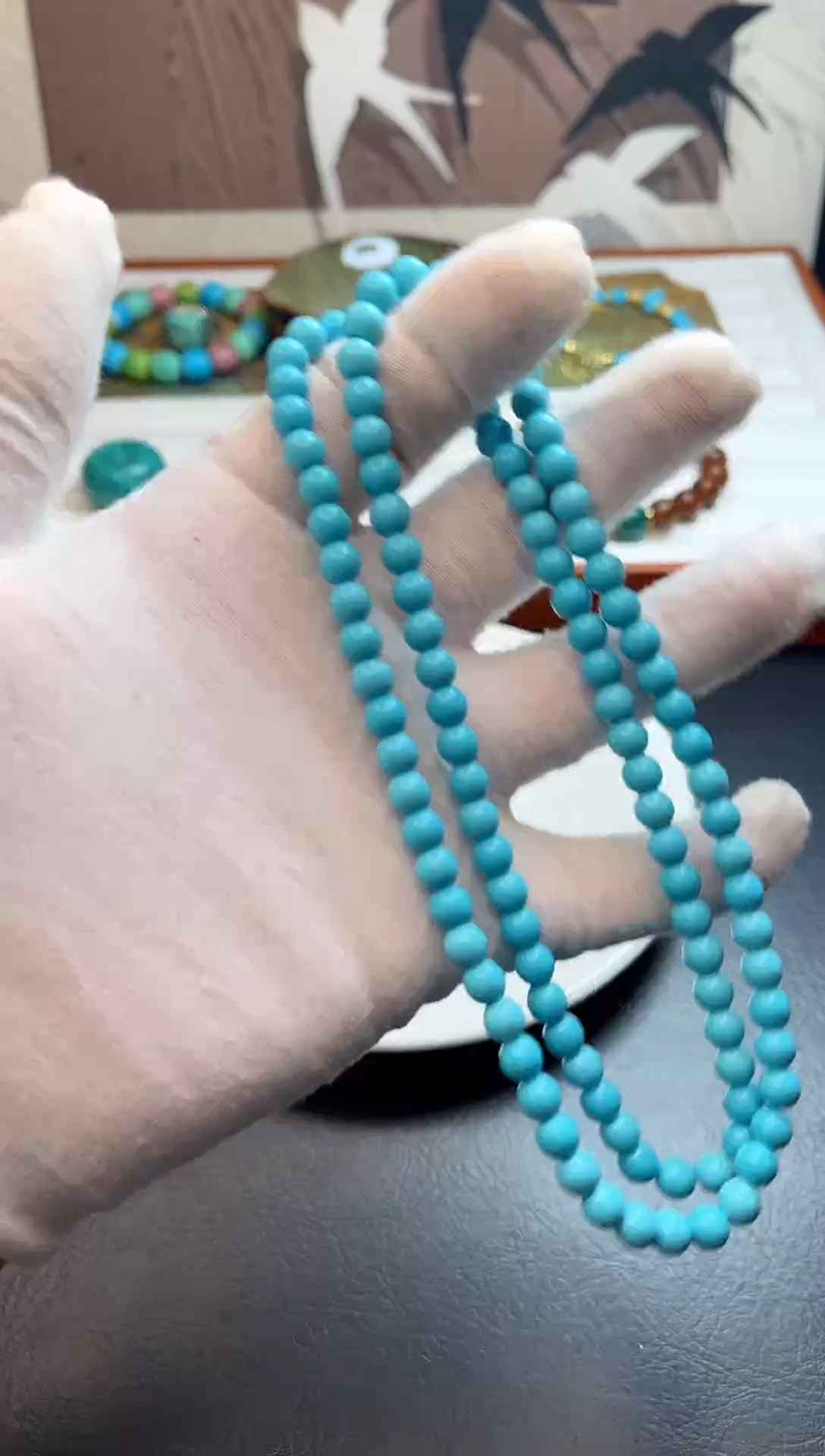 6mm蓝色圆珠项链108颗