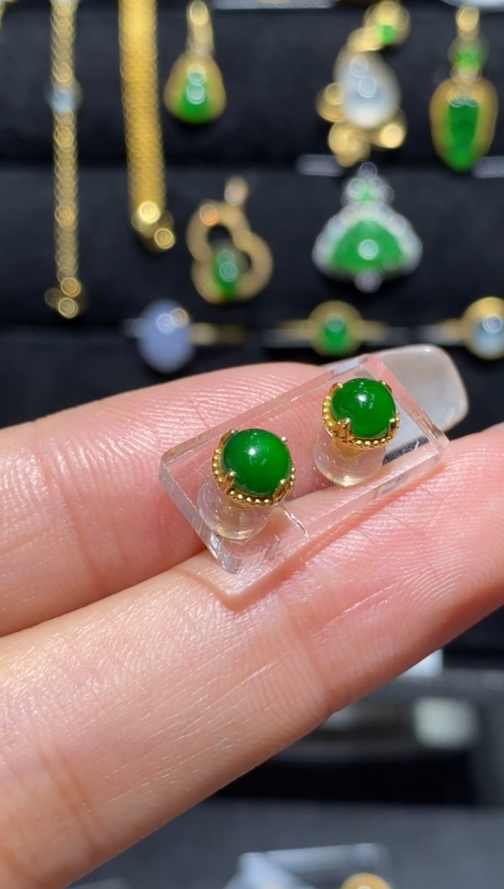 【闪购商品】翡翠耳饰18K金镶嵌耳饰