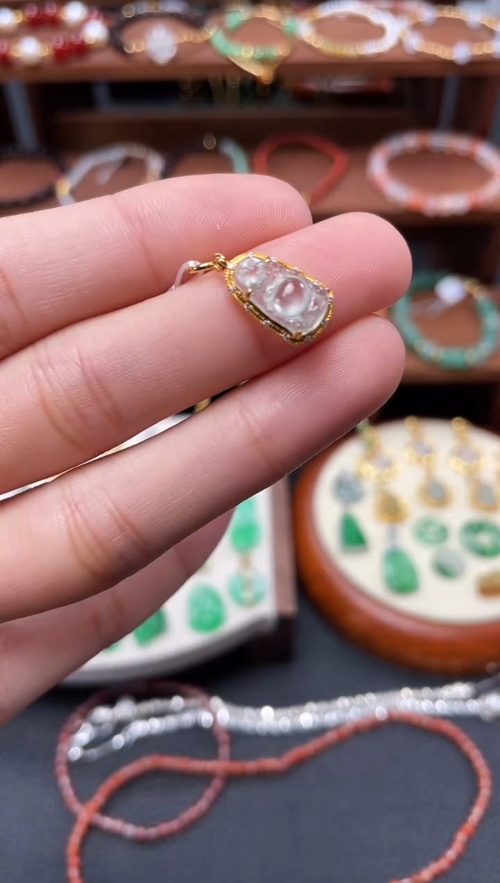 【闪购商品】翡翠吊坠(不含链)18K金镶嵌一个  JK701