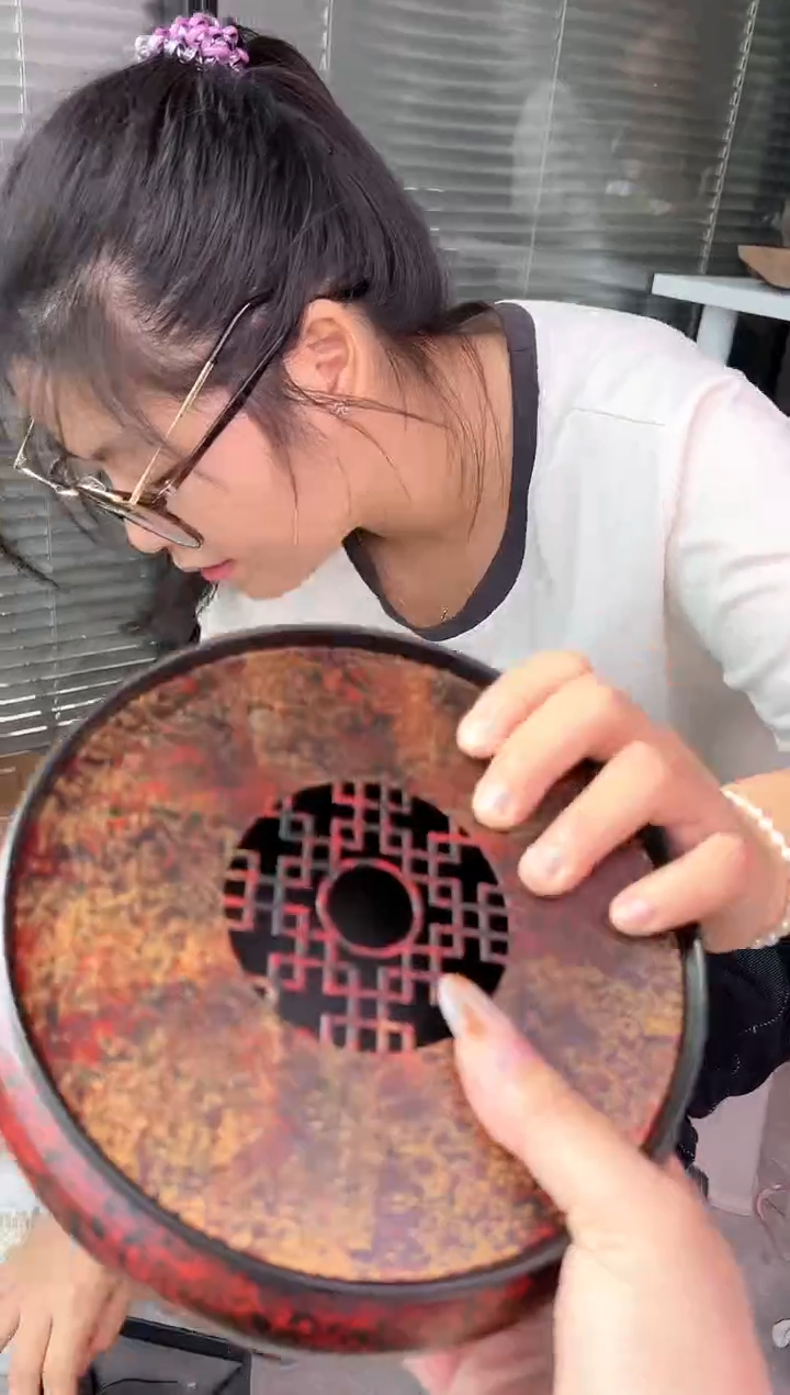 大漆壶承  红金             