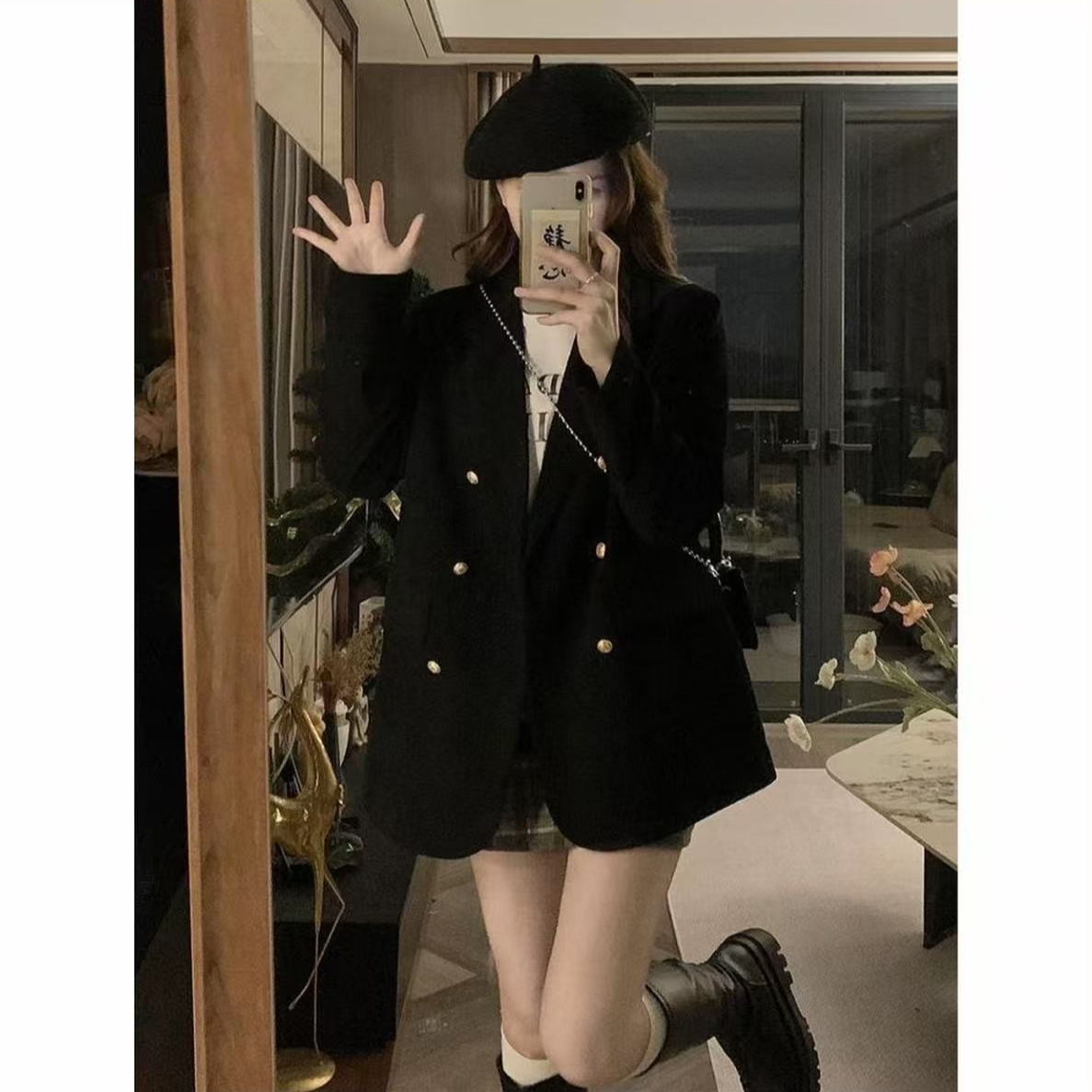 胖鹅张~"劈里啪啦 有静电"韩版双排扣宽松针织外套#5303