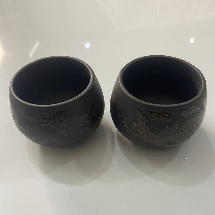 【闪购商品】5深井老紫泥龙凤对杯（遇热变色）