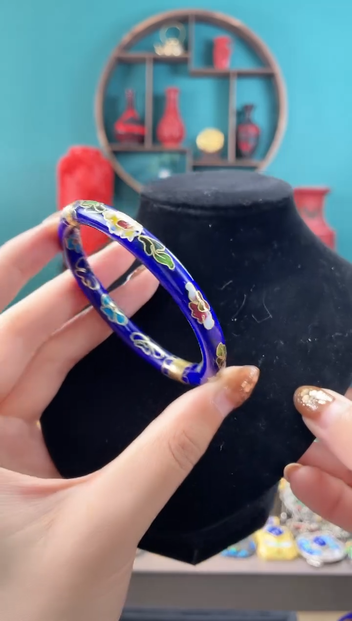 景泰开口银蓝圆镯子55-60宝蓝