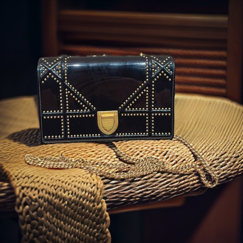 95新 DIOR/迪奥 漆皮黑色链条包 1239 5270 
