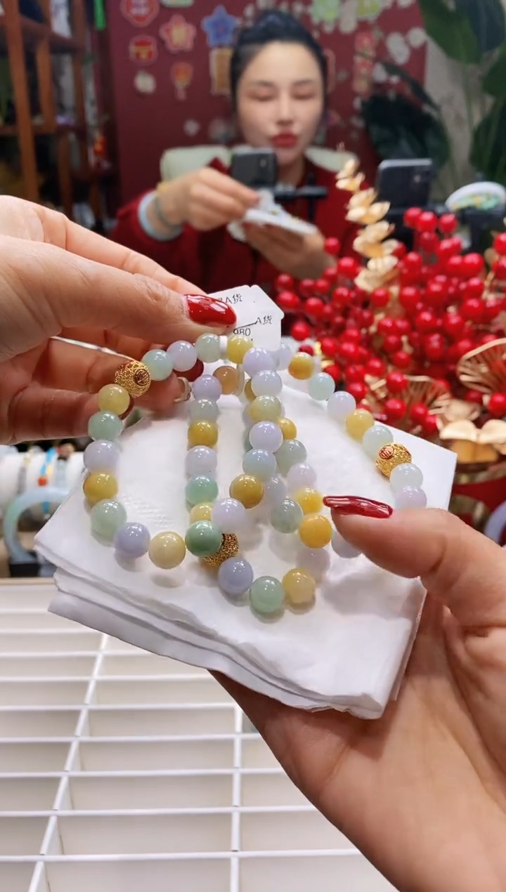 【闪购商品】翡翠手串18K金镶嵌80多宝转运珠K9+