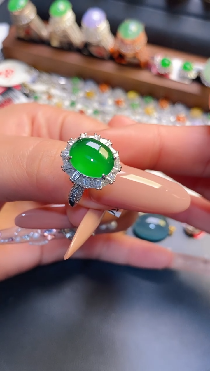 银S925镶嵌戒指翡翠天然