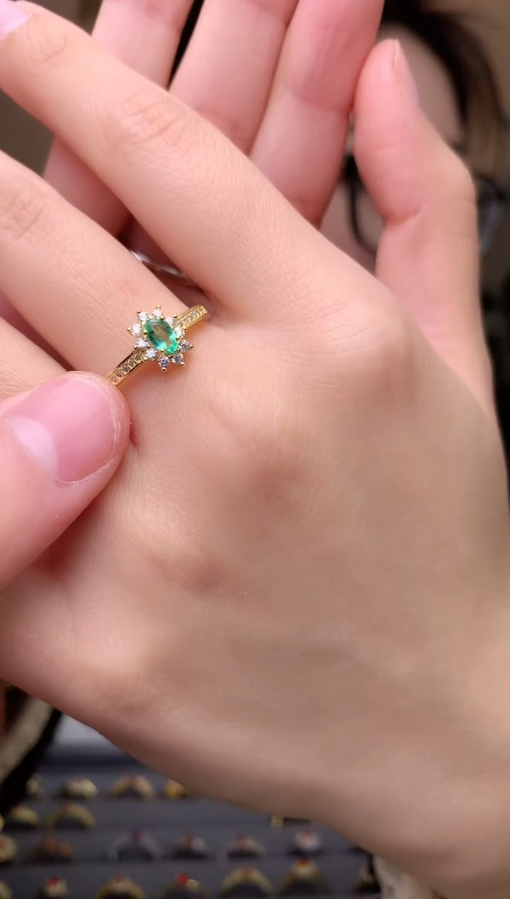 【闪购商品】祖母绿戒指银S925镶嵌戒指