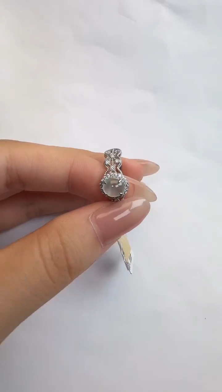 银S925镶嵌戒指翡翠通体925银镶缅甸A货翡翠戒指154