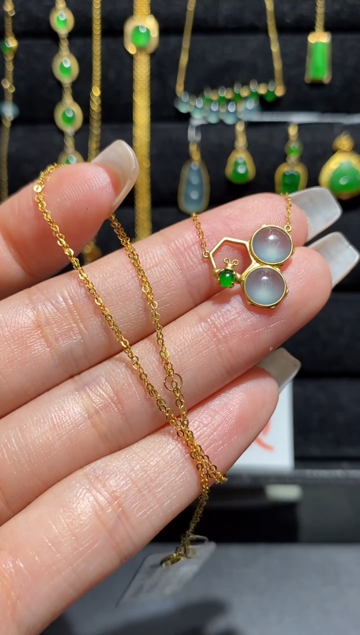 【闪购商品】翡翠颈饰18K金镶嵌套链