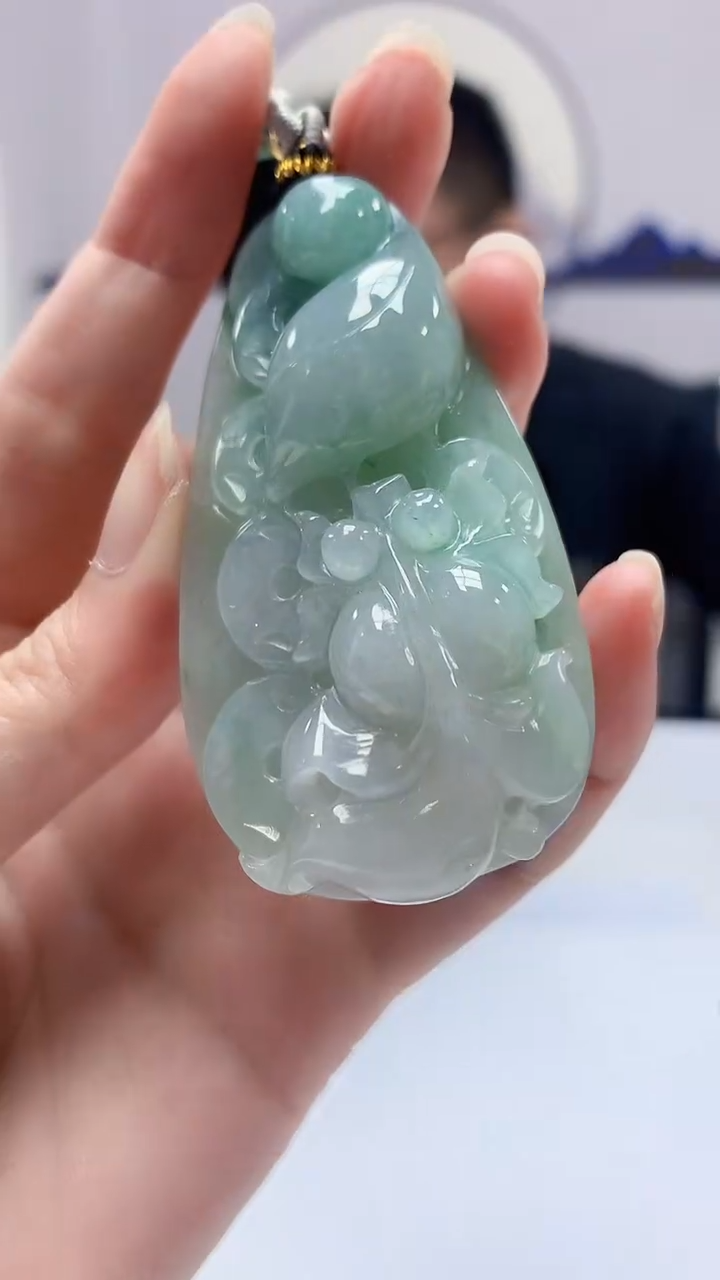 定制翡翠未镶嵌5152zm-毛货挂件69荷叶鱼