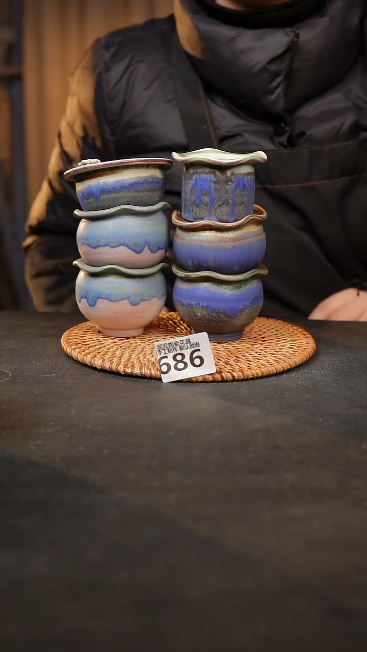【闪购商品】瓷片686泥泥手工花盆口4-5高5-6 