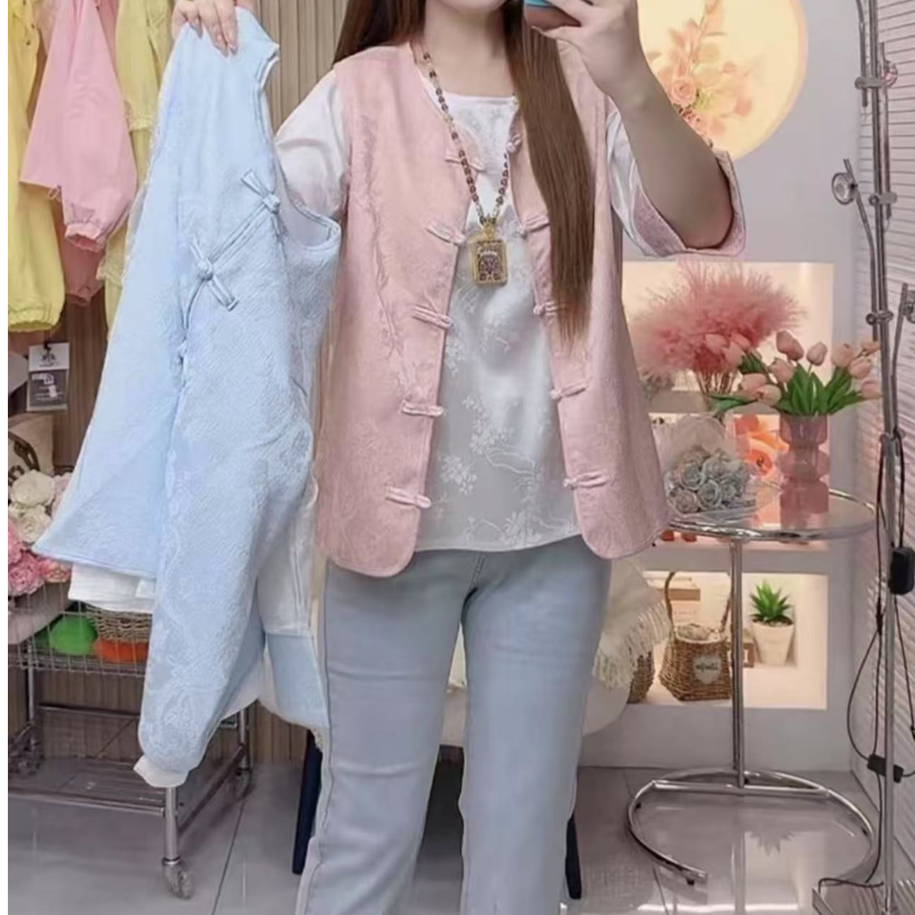 528-两件套（提花半袖+提花马甲）大码女装100-210斤