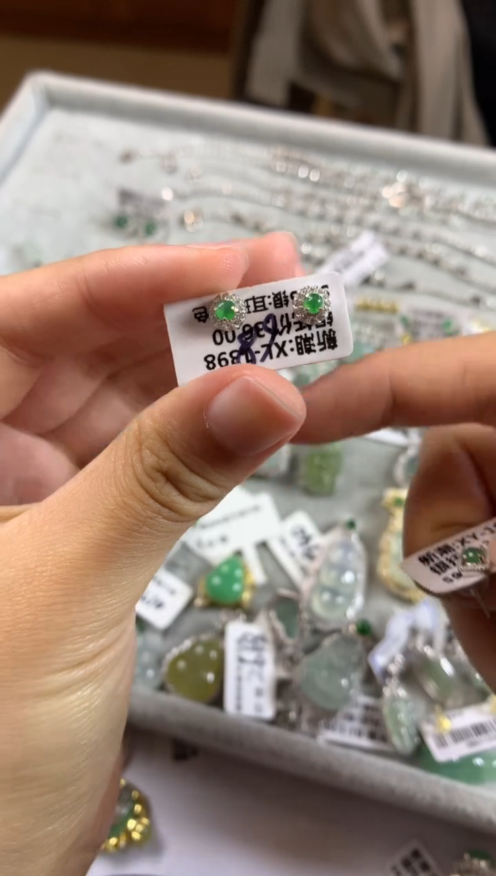 银S925镶嵌戒指翡翠耳饰