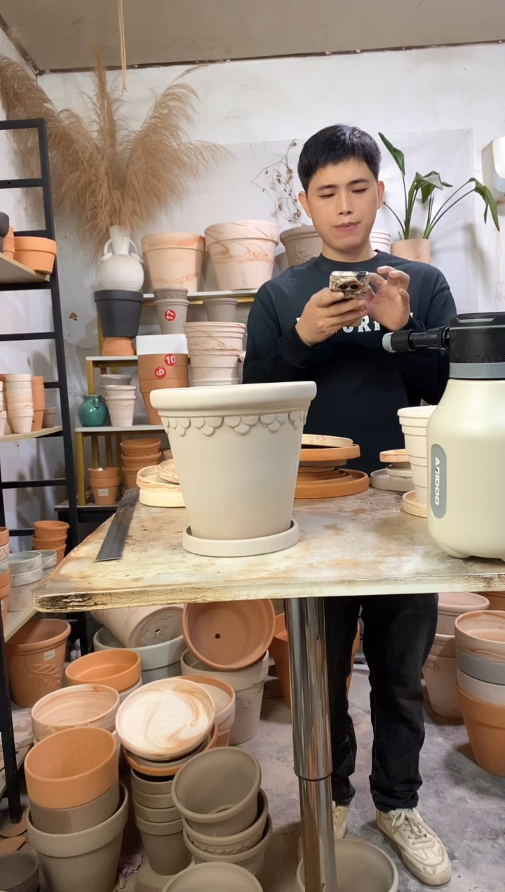 瑕疵无售后20*18灰陶巴洛克 1盆1托