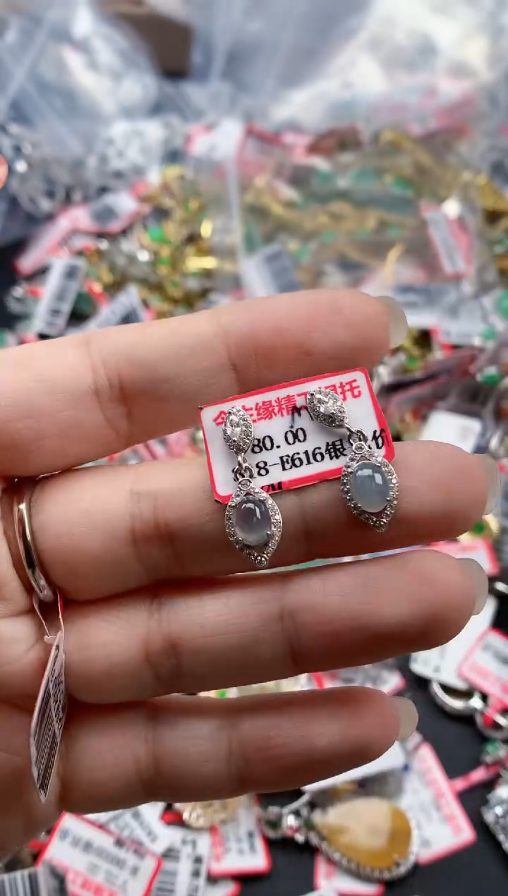 银S925镶嵌戒指翡翠天然A货缅甸翡翠