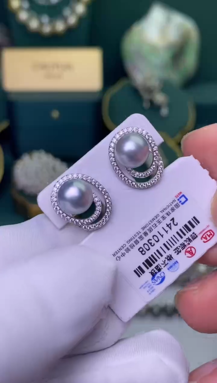 【闪购商品】海水珍珠耳饰银S925镶嵌8-9