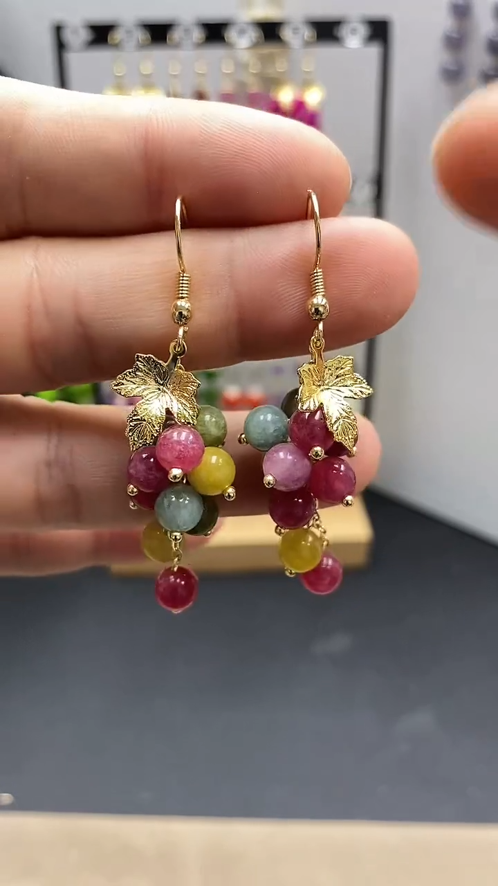 【闪购商品】碧玺耳饰银S925镀金镶嵌尺寸6mm葡萄03