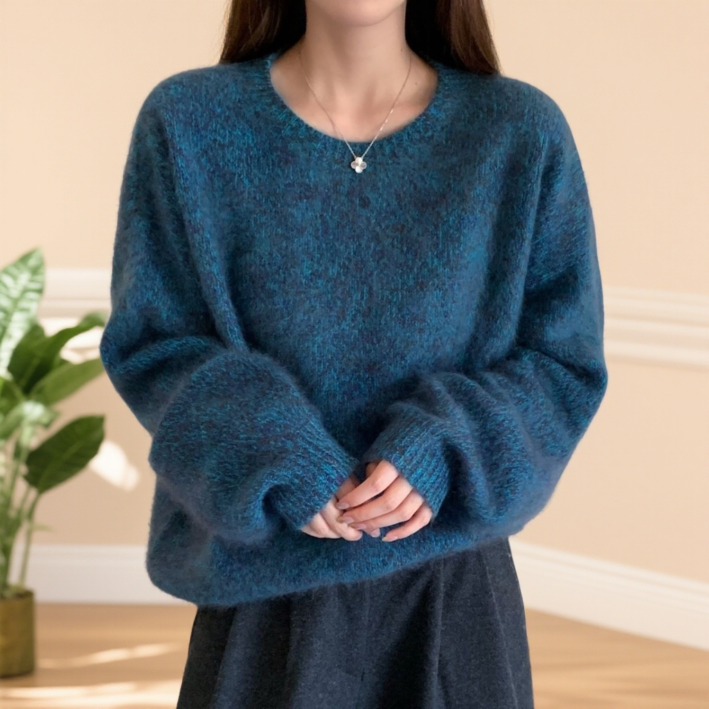 （现货）拉毛定制款圆领针织衫宽松时尚百搭款纯色加厚
