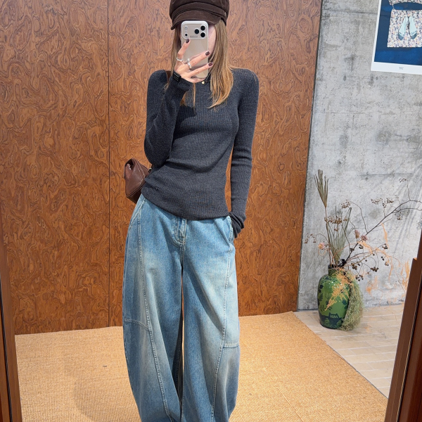 VVNK JANE PLUS2025冬复古水洗拼接牛仔裤女1680dopdop买手店