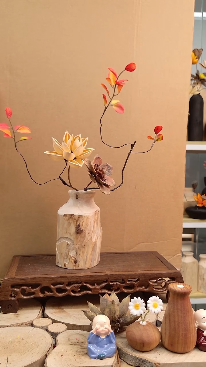 木实木花瓶配花一套