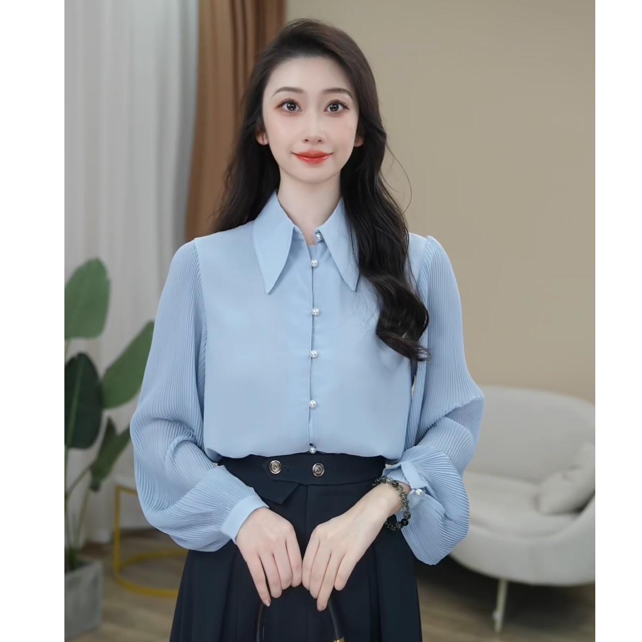 【曼贝】轻奢定制款气质风长袖衬衫女秋季高级感衬衣222【甜甜】
