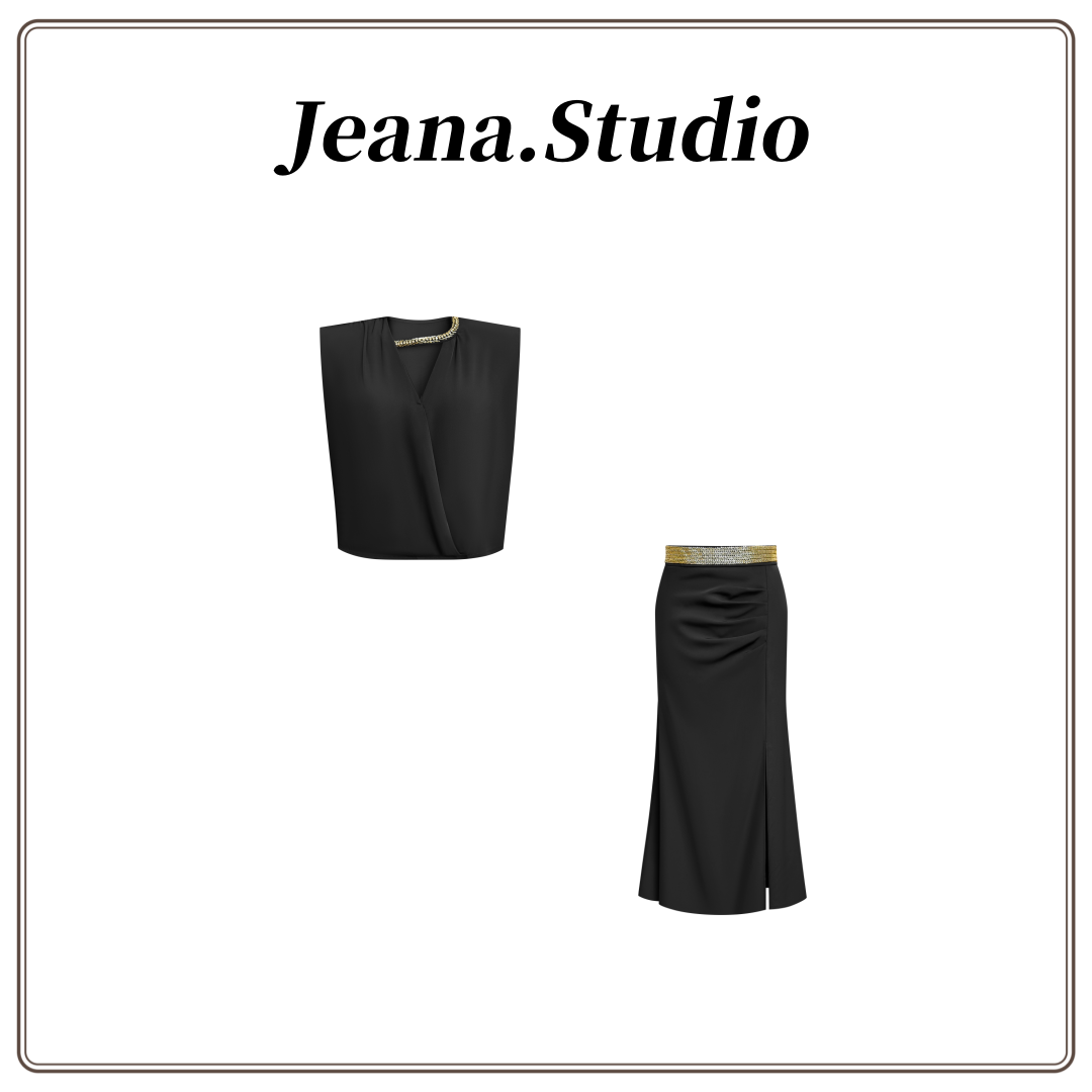 【Jeana.studio】原创设计麦穗上衣腰头钉珠裙子套装