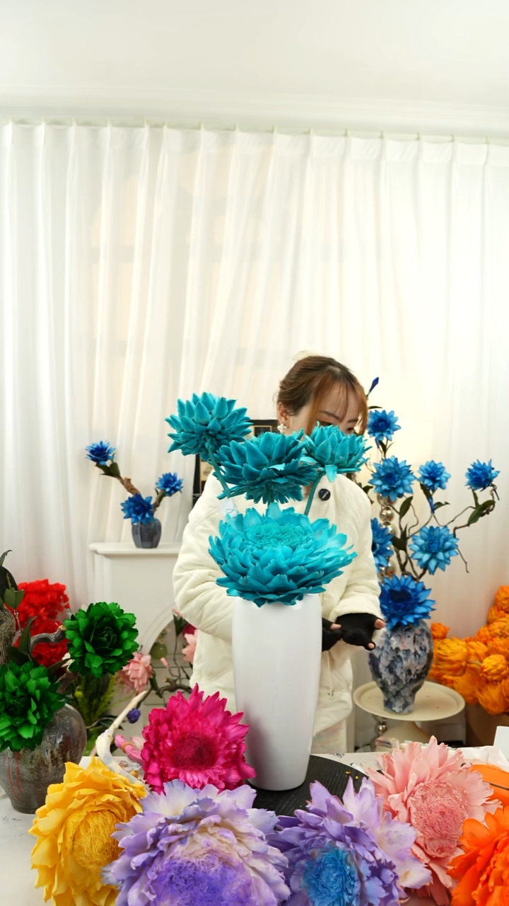 永生洋蓟 霸王花 4个头微瑕【孔雀蓝】A16