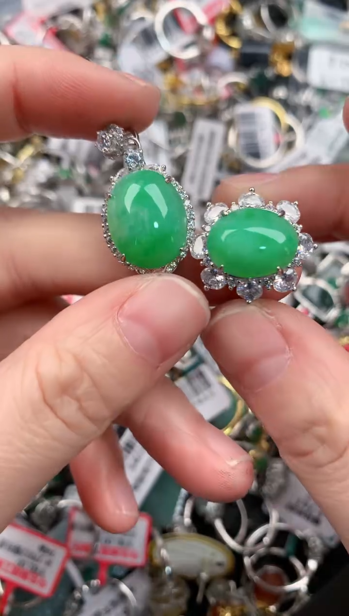 银S925镶嵌戒指翡翠555---10