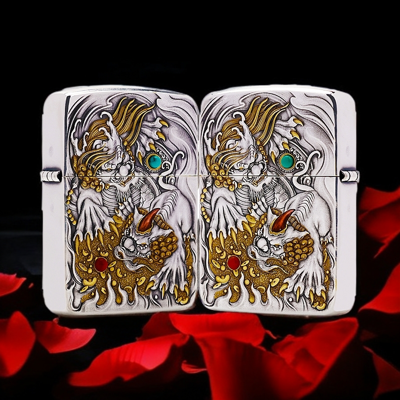 ZIPPO/之宝镀银鎏金【1941军机雌雄貔貅】原装煤油防风打火机KF-DF